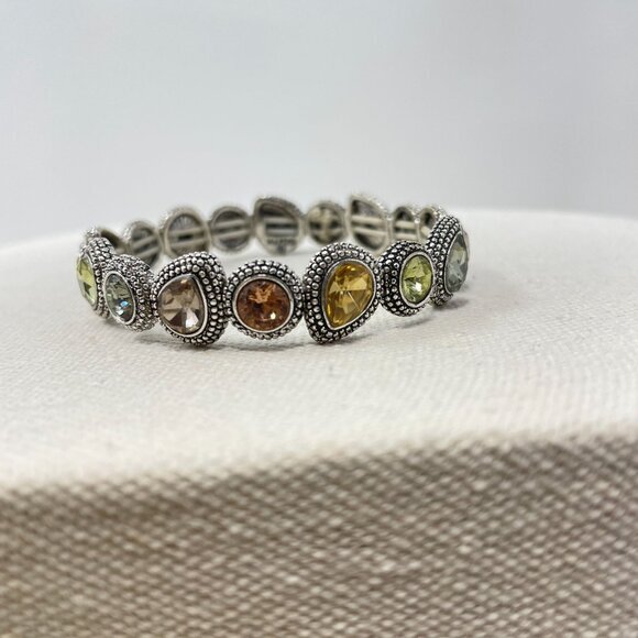 Napier Silver-Tone Stretch Bracelet With Multi-Color Teardrop Glass Accents - Picture 3 of 11